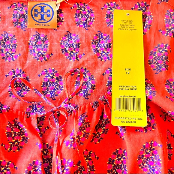 New TORY BURCH 100% Cotton Red Peasant Blouse/Tunic Top Size 12 NWT - Picture 5 of 9